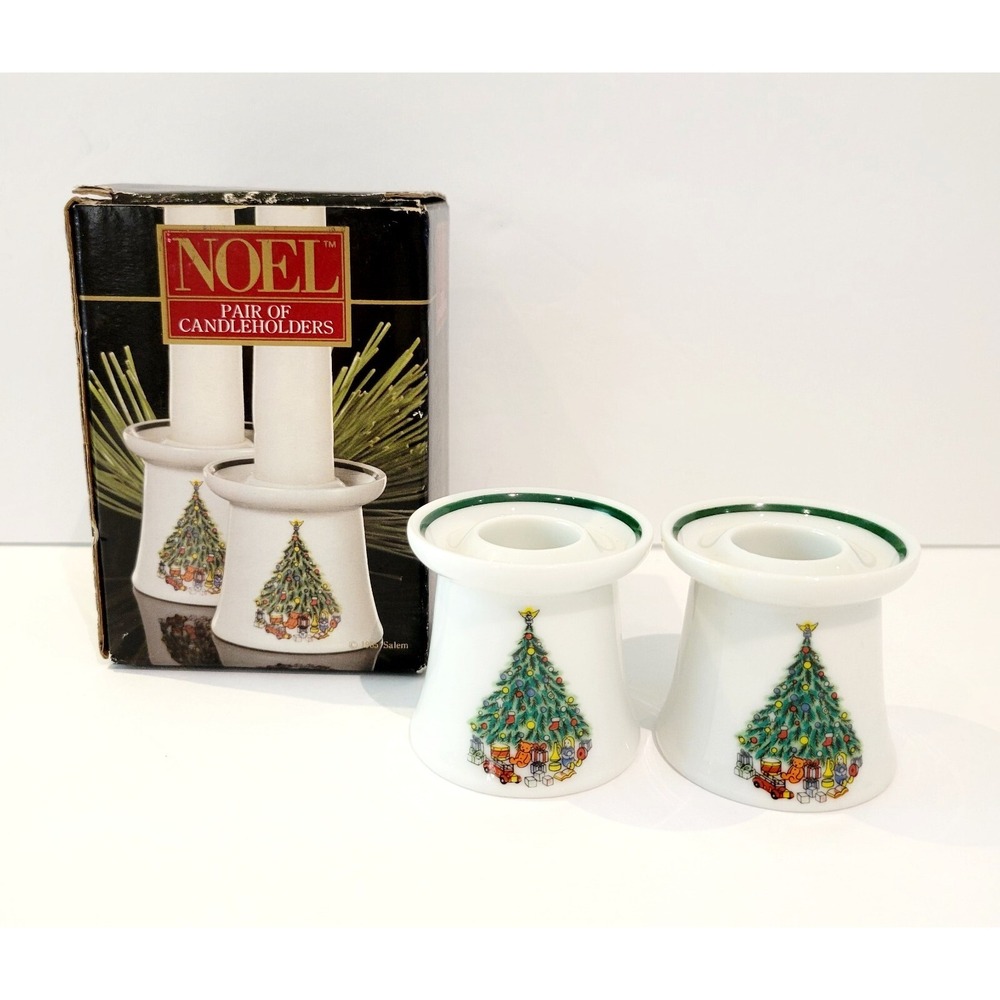 Vintage NOEL Christmas Tree Candle Holders Porcelain Porcelle House Of Salem